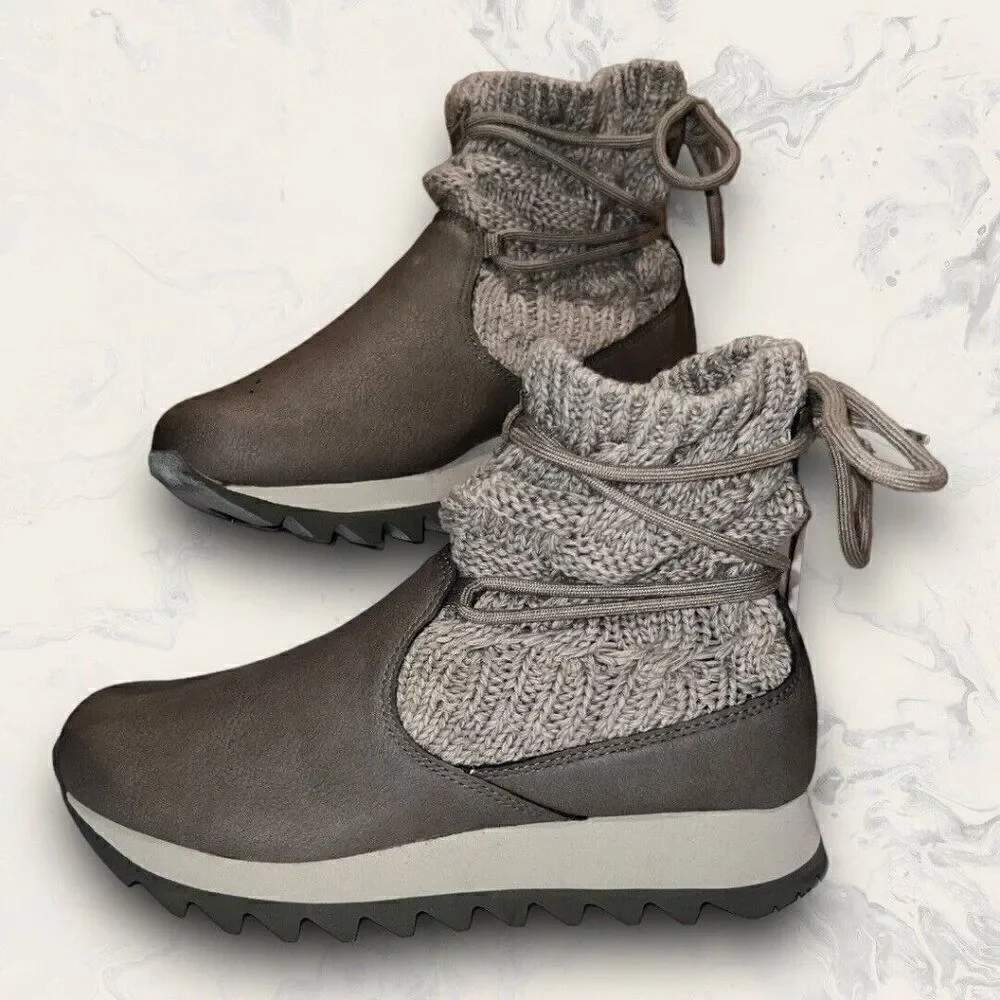Merrell Alpine Pull On Brindle Gray Vegan Leather Knit Boots Womens Size 7.5